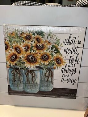 Sunflower Mason Jar Wall Art Print - Blue and Yellow